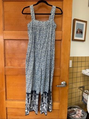 Floral Print Blue Wide-Leg Jumpsuit